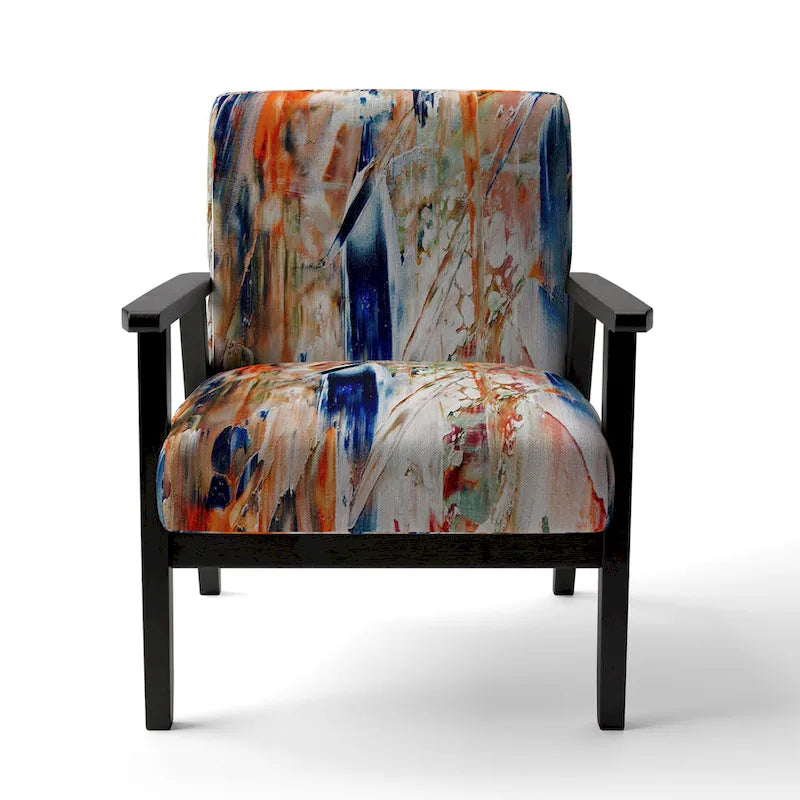 Designart Colorful Abstract Painting Strokes II Upholstered Modern Accent Chair and Arm Chair-9