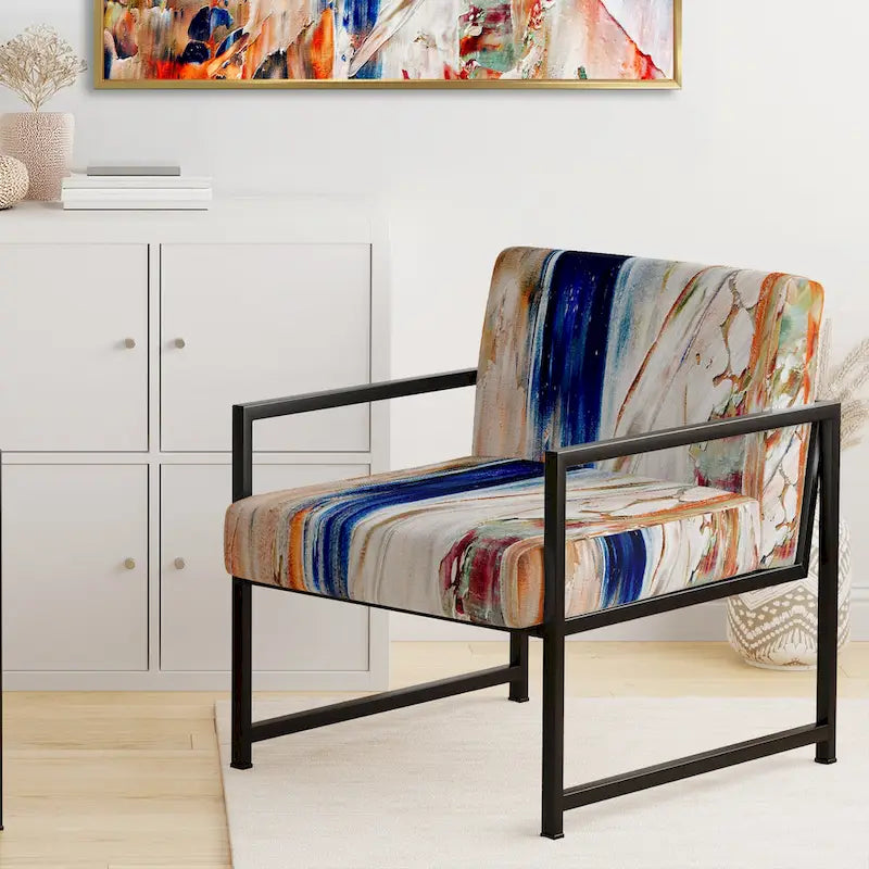 Designart Colorful Abstract Painting Strokes II Upholstered Modern Accent Chair and Arm Chair-11