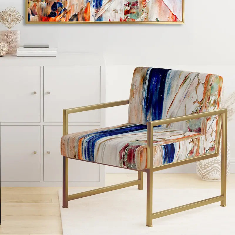 Designart Colorful Abstract Painting Strokes II Upholstered Modern Accent Chair and Arm Chair-16