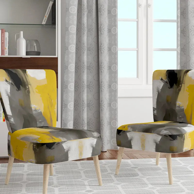 Designart Mustard Yellow And Vivid Gray II Upholstered Abstract Accent Chair and Modern & Contemporary Arm Chair-2