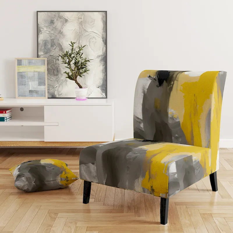 Designart Mustard Yellow And Vivid Gray II Upholstered Abstract Accent Chair and Modern & Contemporary Arm Chair-3