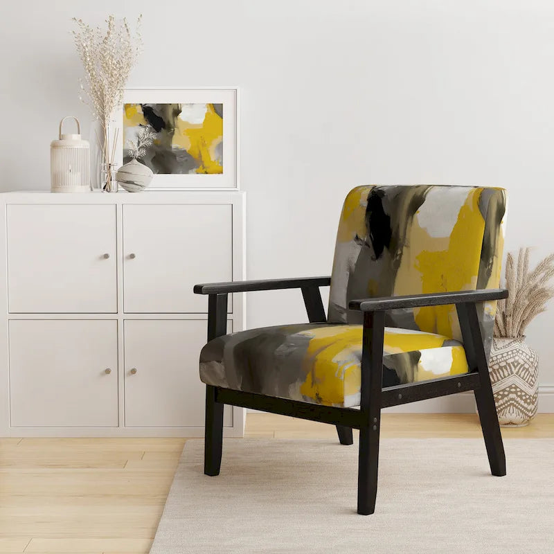 Designart Mustard Yellow And Vivid Gray II Upholstered Abstract Accent Chair and Modern & Contemporary Arm Chair-4