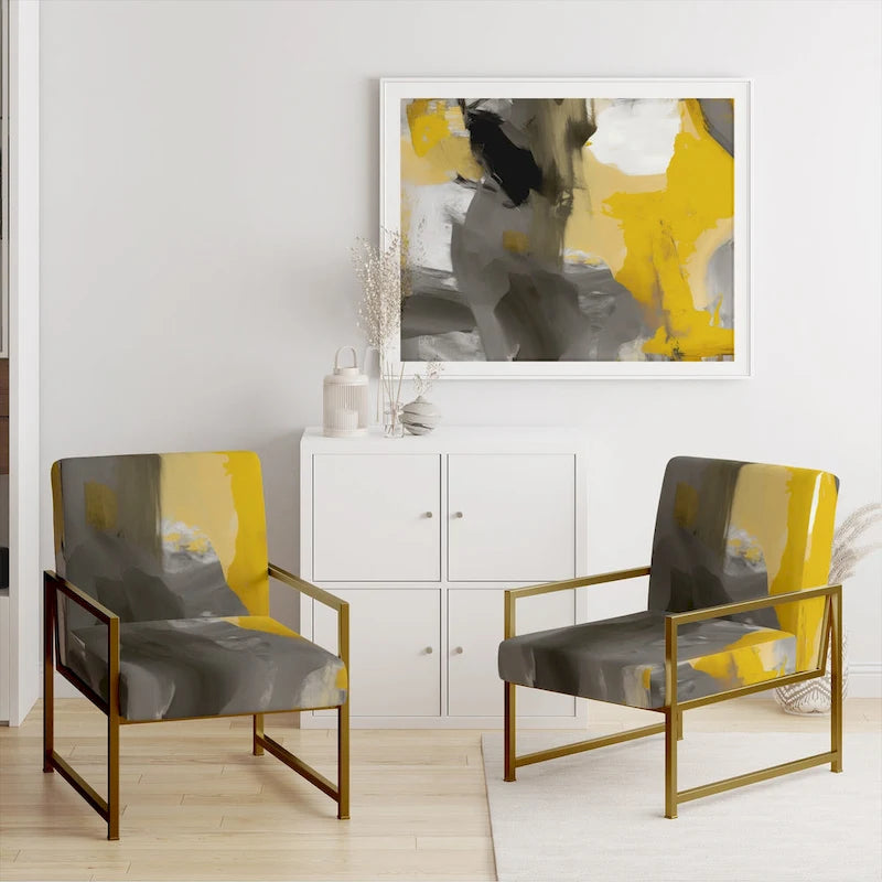Designart Mustard Yellow And Vivid Gray II Upholstered Abstract Accent Chair and Modern & Contemporary Arm Chair-12