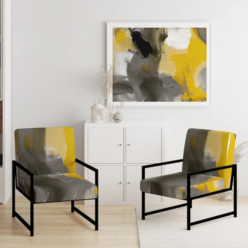 Designart Mustard Yellow And Vivid Gray II Upholstered Abstract Accent Chair and Modern & Contemporary Arm Chair-20