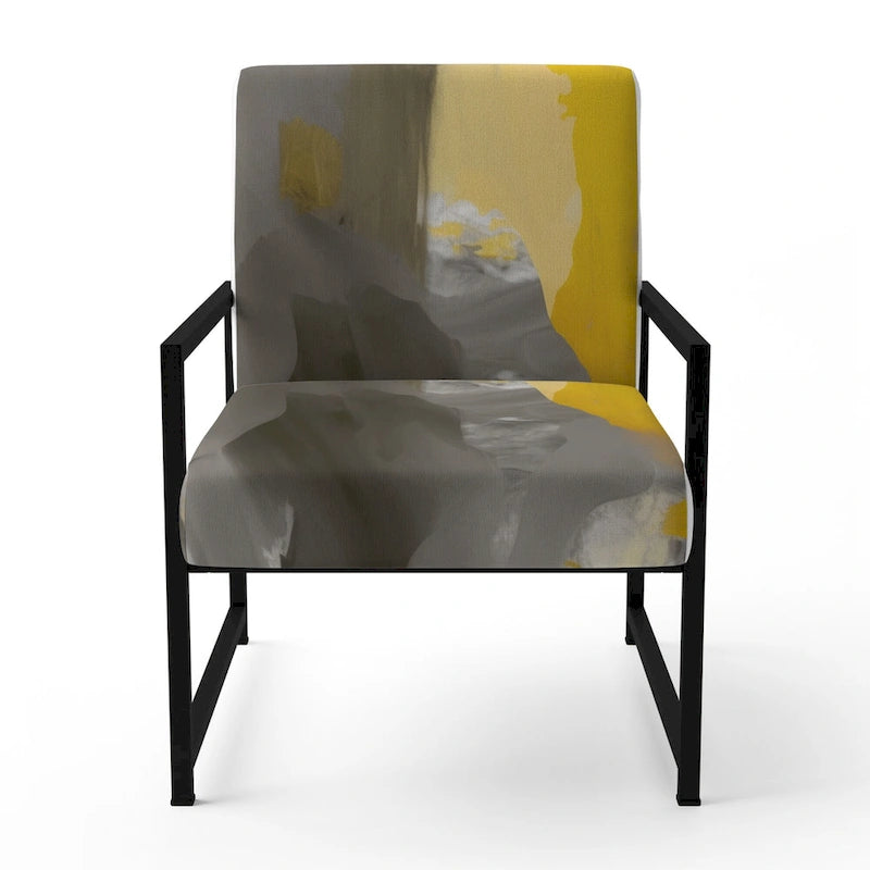 Designart Mustard Yellow And Vivid Gray II Upholstered Abstract Accent Chair and Modern & Contemporary Arm Chair-22