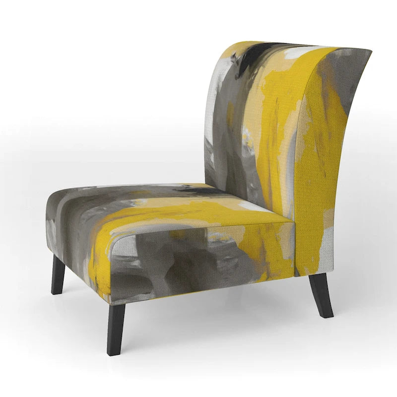 Designart Mustard Yellow And Vivid Gray II Upholstered Abstract Accent Chair and Modern & Contemporary Arm Chair-24