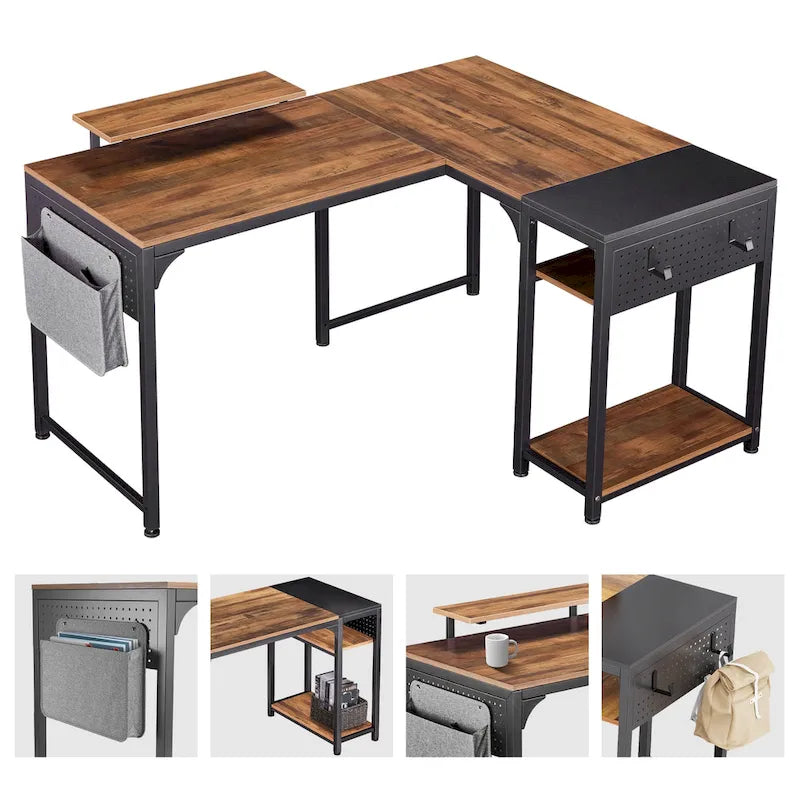 60 L-shaped Computer Desk Home Office Study Writing Desk with Monitor Stand and Storage Shelf-6