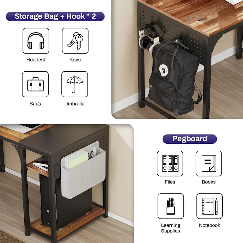 60 L-shaped Computer Desk Home Office Study Writing Desk with Monitor Stand and Storage Shelf-7
