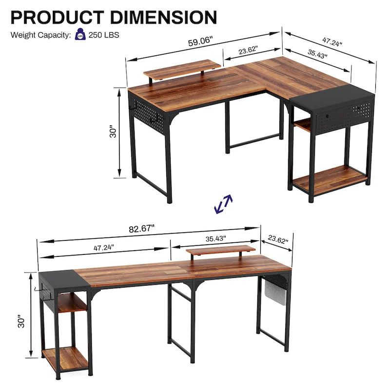 60 L-shaped Computer Desk Home Office Study Writing Desk with Monitor Stand and Storage Shelf-8