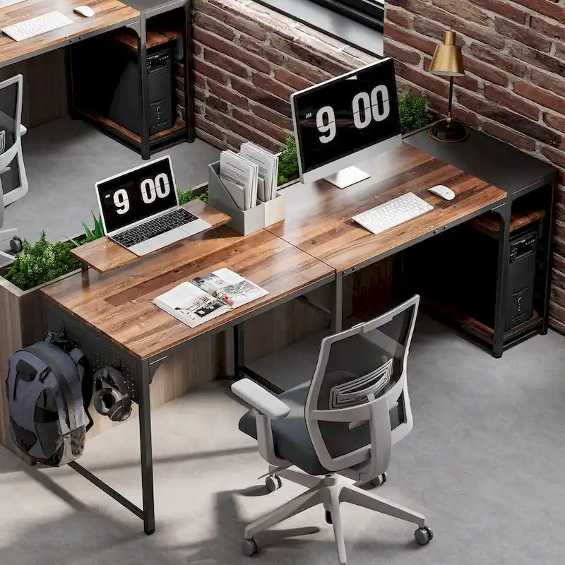 60 L-shaped Computer Desk Home Office Study Writing Desk with Monitor Stand and Storage Shelf-9