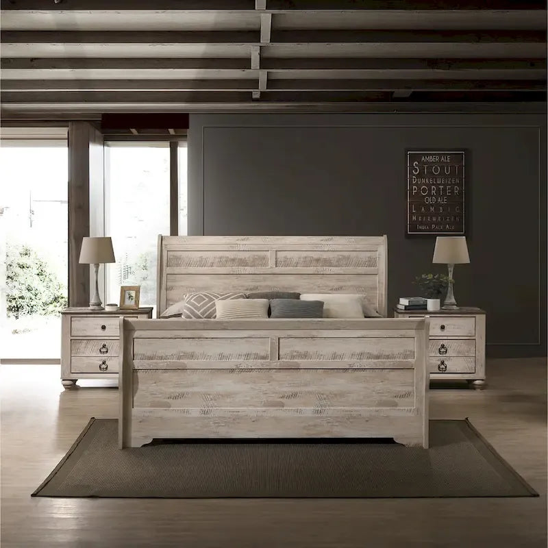 Roundhill Furniture Imerland Contemporary White Wash Finish 3-Piece Bedroom Set