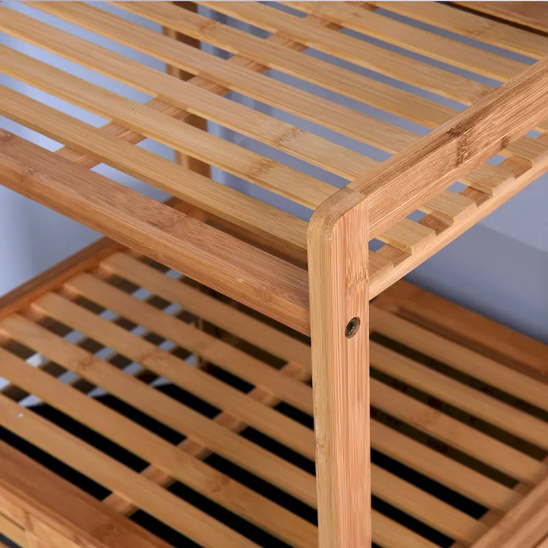 Brown Bamboo Bathroom Laundry Storage Floor Cabinet with 2-tier Shelf - 17.32 x 13 x 37.8 inch-5