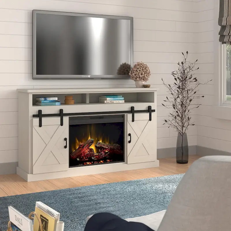 Bridgevine Home 66 inch Electric Fireplace TV Stand for TVs up to 80 inches, White Finish-2
