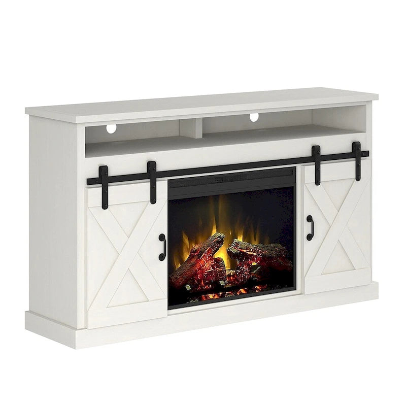 Bridgevine Home 66 inch Electric Fireplace TV Stand for TVs up to 80 inches, White Finish-3
