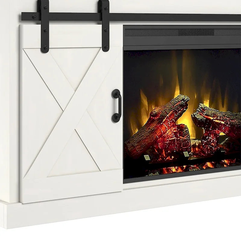 Bridgevine Home 66 inch Electric Fireplace TV Stand for TVs up to 80 inches, White Finish-4