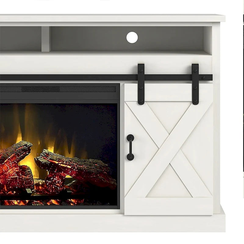 Bridgevine Home 66 inch Electric Fireplace TV Stand for TVs up to 80 inches, White Finish-5