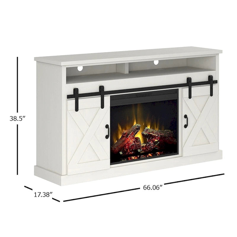 Bridgevine Home 66 inch Electric Fireplace TV Stand for TVs up to 80 inches, White Finish-6