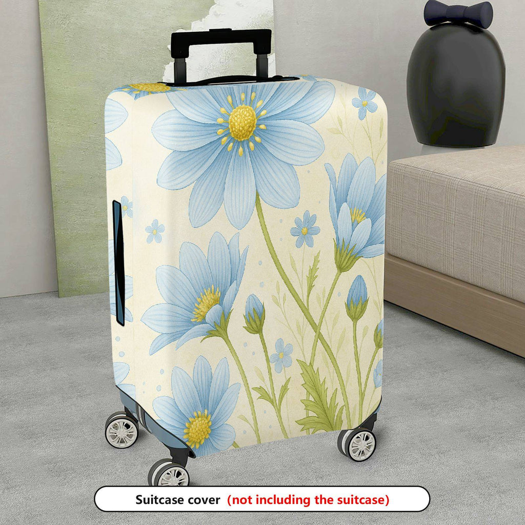 1-Piece Blue Flower Floral Nature Pattern Travel  Suitcase Luggage Cover, Stretch Protective Sleeve