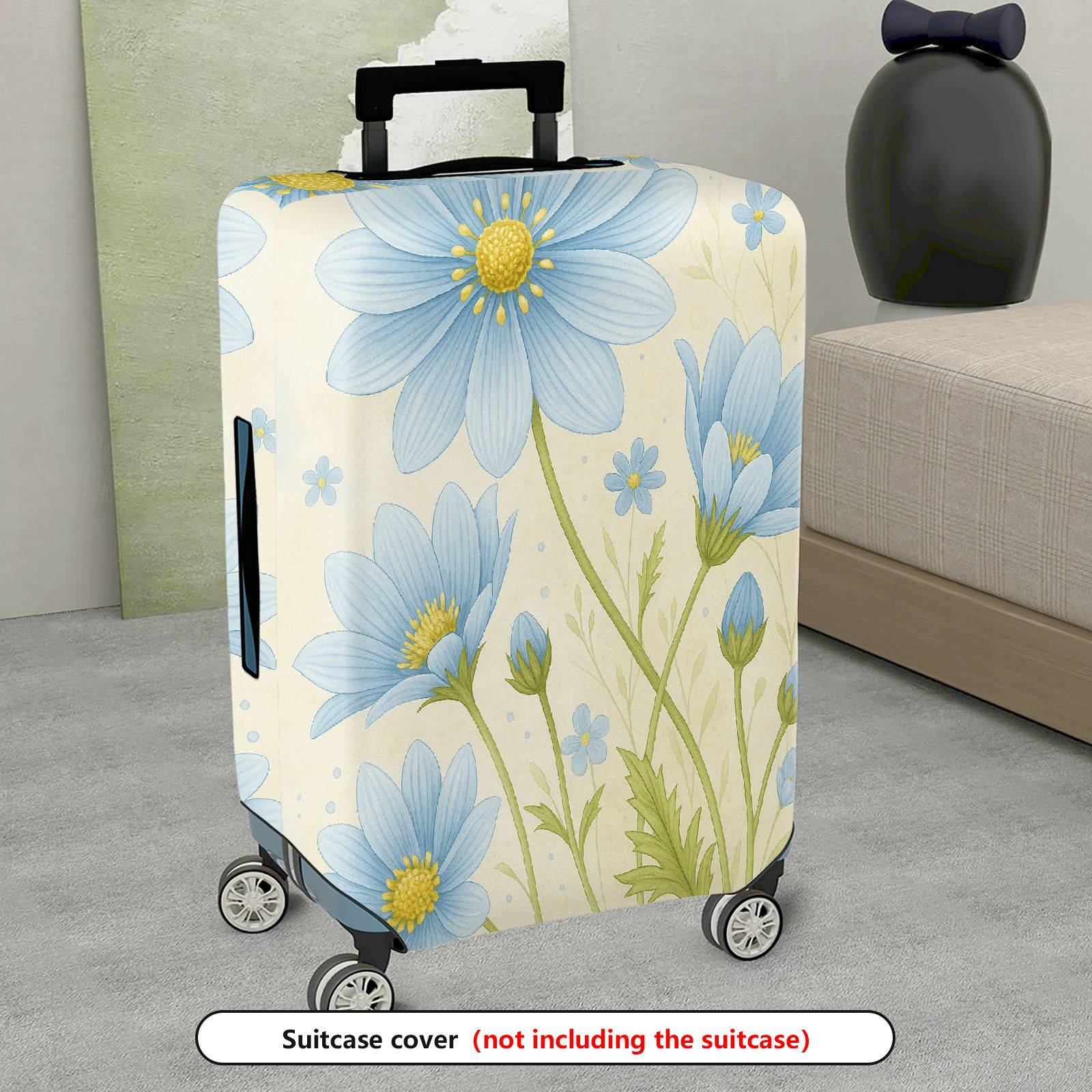 1-Piece Blue Flower Floral Nature Pattern Travel  Suitcase Luggage Cover, Stretch Protective Sleeve