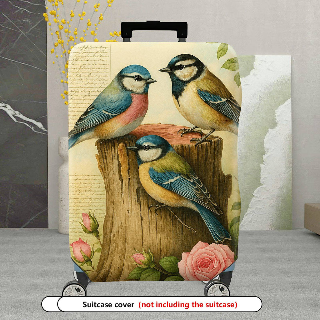 1-Piece Vintage Bird Tree Flower Pastoral  Suitcase Luggage Cover, Stretch Protective Sleeve