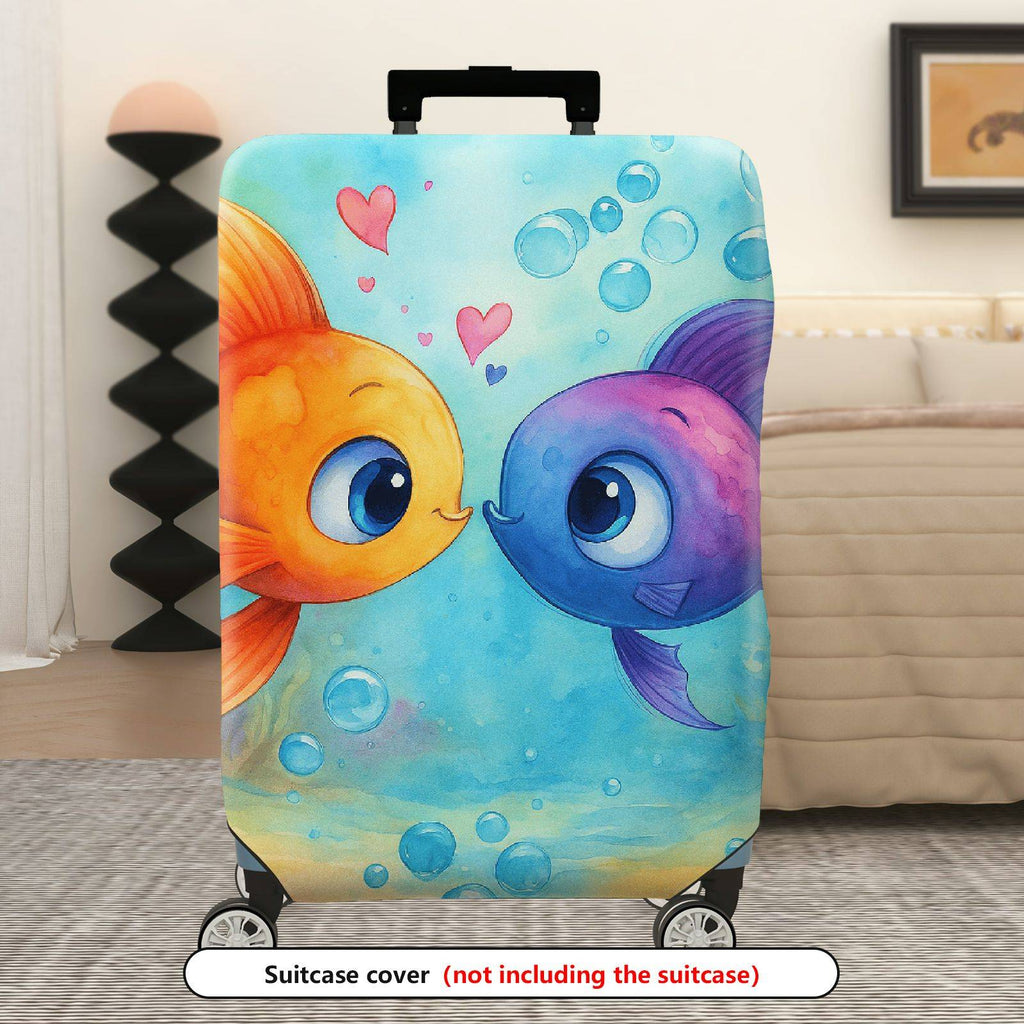 1-Piece Cute  Fish Love Heart Underwater Colorful  Suitcase Luggage Cover, Stretch Protective Sleeve