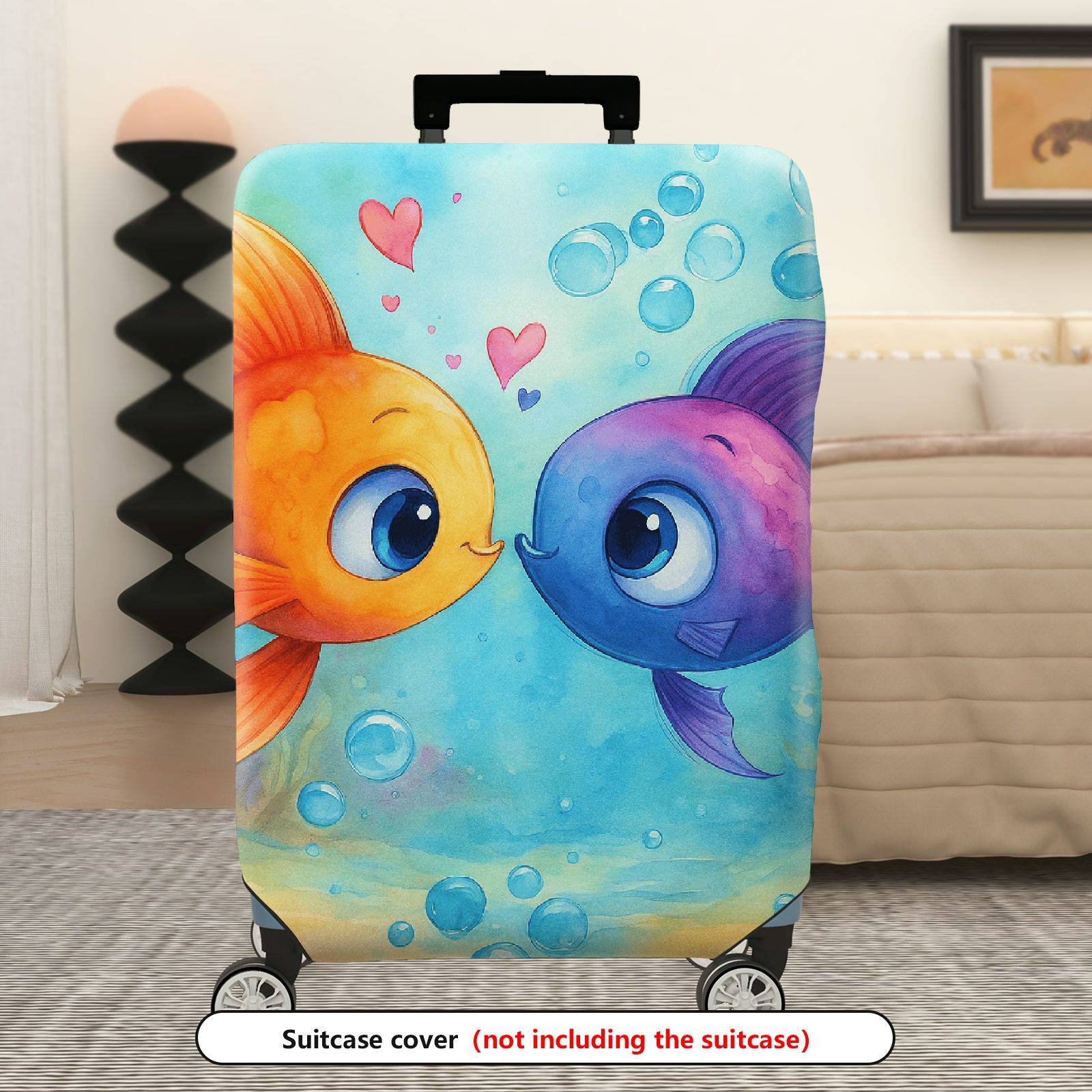 1-Piece Cute  Fish Love Heart Underwater Colorful  Suitcase Luggage Cover, Stretch Protective Sleeve