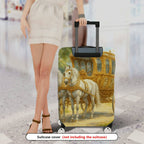 1-Piece Vintage Carriage Horse Green Gold Artistic  Suitcase Luggage Cover, Stretch Protective Sleeve