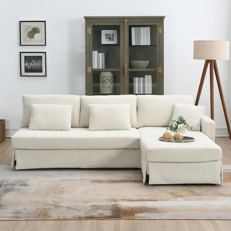 [VIDEO provided][New]87*61Modern L-shaped Corduroy Sofa with Reversible Chaise,4-seat Upholstered Sectional Indoor Furniture,Co-3