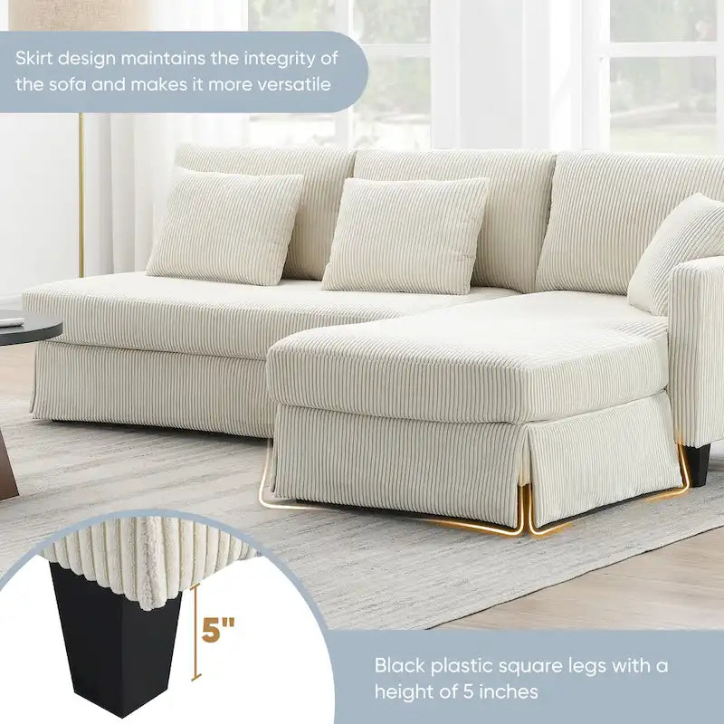 [VIDEO provided][New]87*61Modern L-shaped Corduroy Sofa with Reversible Chaise,4-seat Upholstered Sectional Indoor Furniture,Co-4