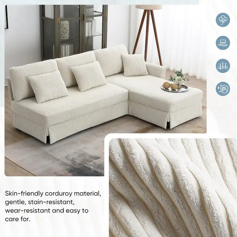 [VIDEO provided][New]87*61Modern L-shaped Corduroy Sofa with Reversible Chaise,4-seat Upholstered Sectional Indoor Furniture,Co-5