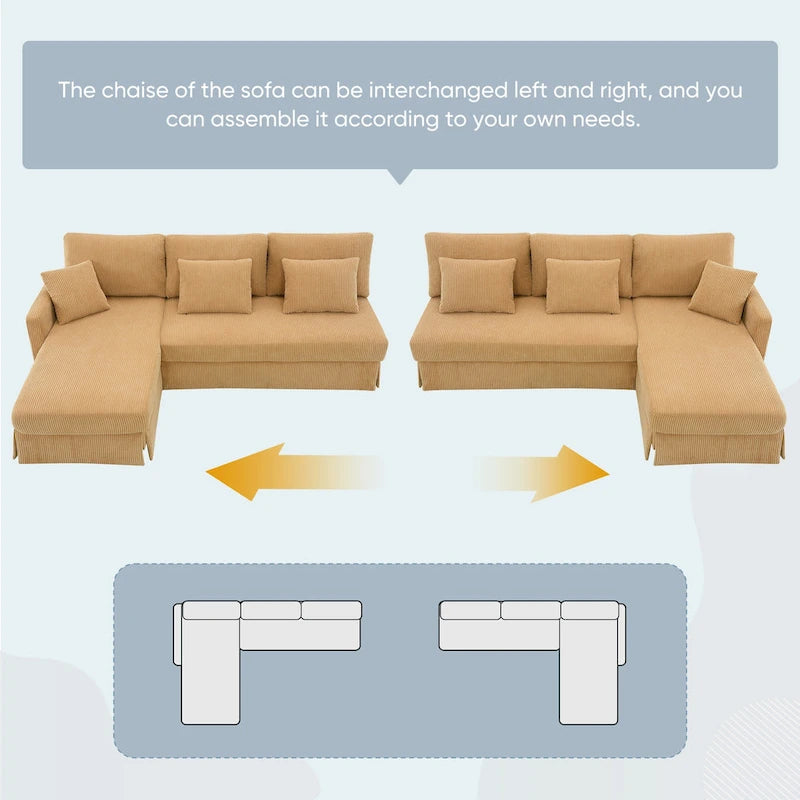 [VIDEO provided][New]87*61Modern L-shaped Corduroy Sofa with Reversible Chaise,4-seat Upholstered Sectional Indoor Furniture,Co-6