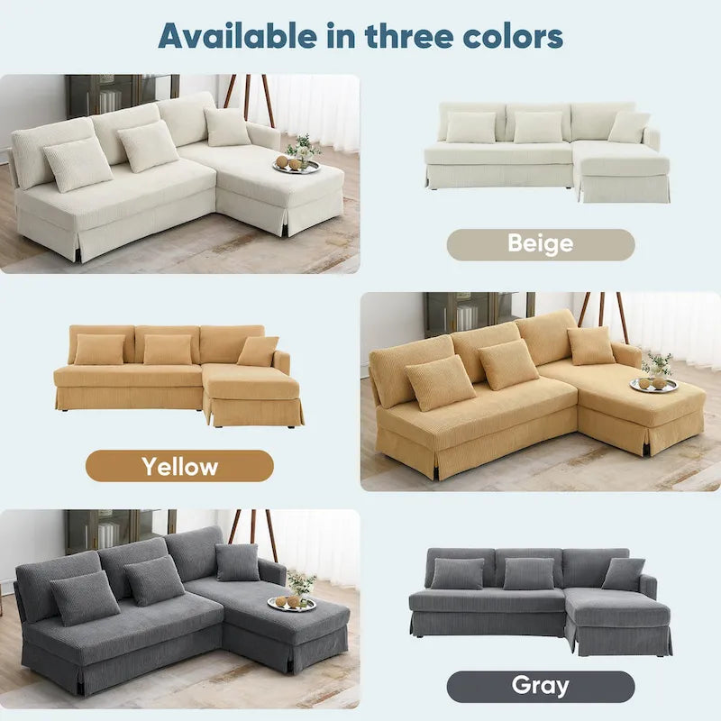 [VIDEO provided][New]87*61Modern L-shaped Corduroy Sofa with Reversible Chaise,4-seat Upholstered Sectional Indoor Furniture,Co-7