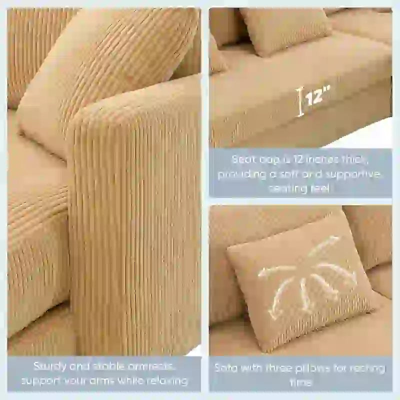 [VIDEO provided][New]87*61Modern L-shaped Corduroy Sofa with Reversible Chaise,4-seat Upholstered Sectional Indoor Furniture,Co-8