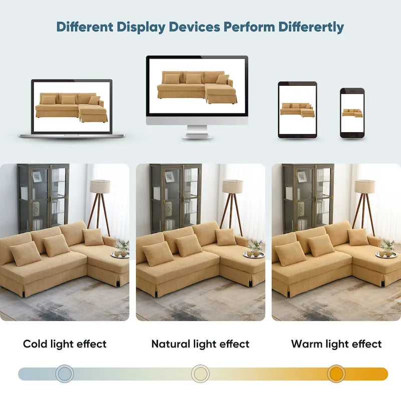[VIDEO provided][New]87*61Modern L-shaped Corduroy Sofa with Reversible Chaise,4-seat Upholstered Sectional Indoor Furniture,Co-9