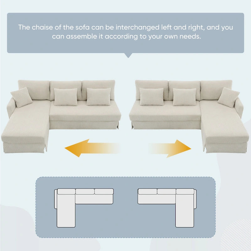 [VIDEO provided][New]87*61Modern L-shaped Corduroy Sofa with Reversible Chaise,4-seat Upholstered Sectional Indoor Furniture,Co-11