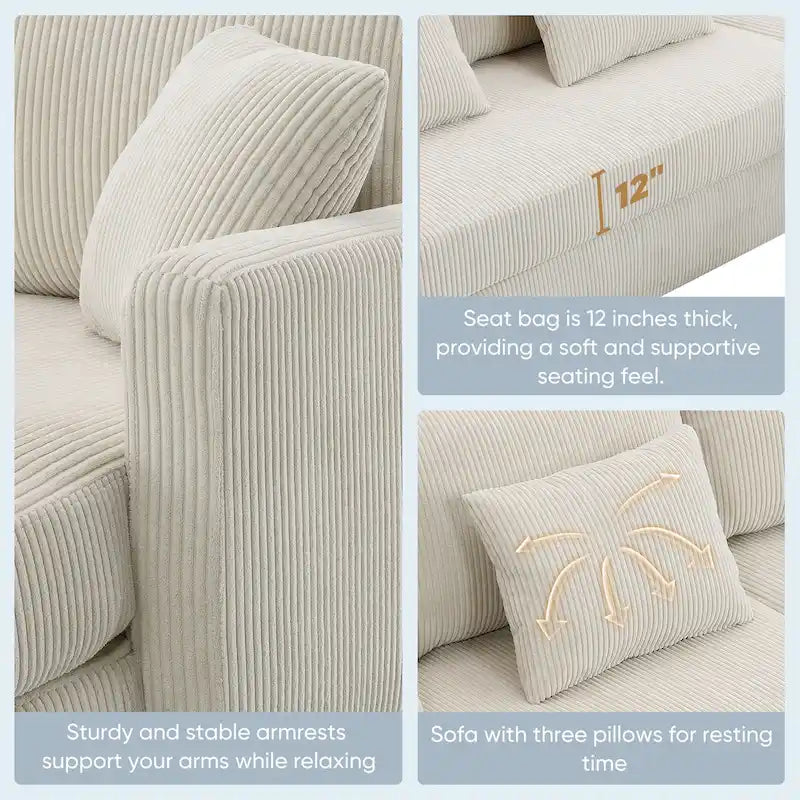 [VIDEO provided][New]87*61Modern L-shaped Corduroy Sofa with Reversible Chaise,4-seat Upholstered Sectional Indoor Furniture,Co-12