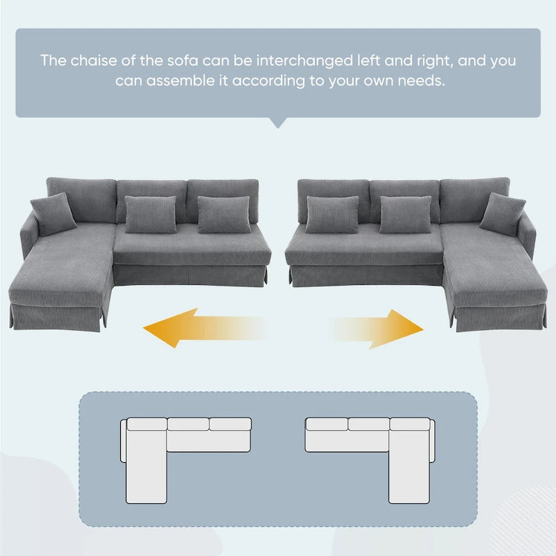 [VIDEO provided][New]87*61Modern L-shaped Corduroy Sofa with Reversible Chaise,4-seat Upholstered Sectional Indoor Furniture,Co-14