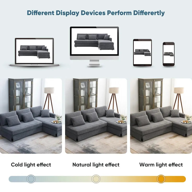 [VIDEO provided][New]87*61Modern L-shaped Corduroy Sofa with Reversible Chaise,4-seat Upholstered Sectional Indoor Furniture,Co-16