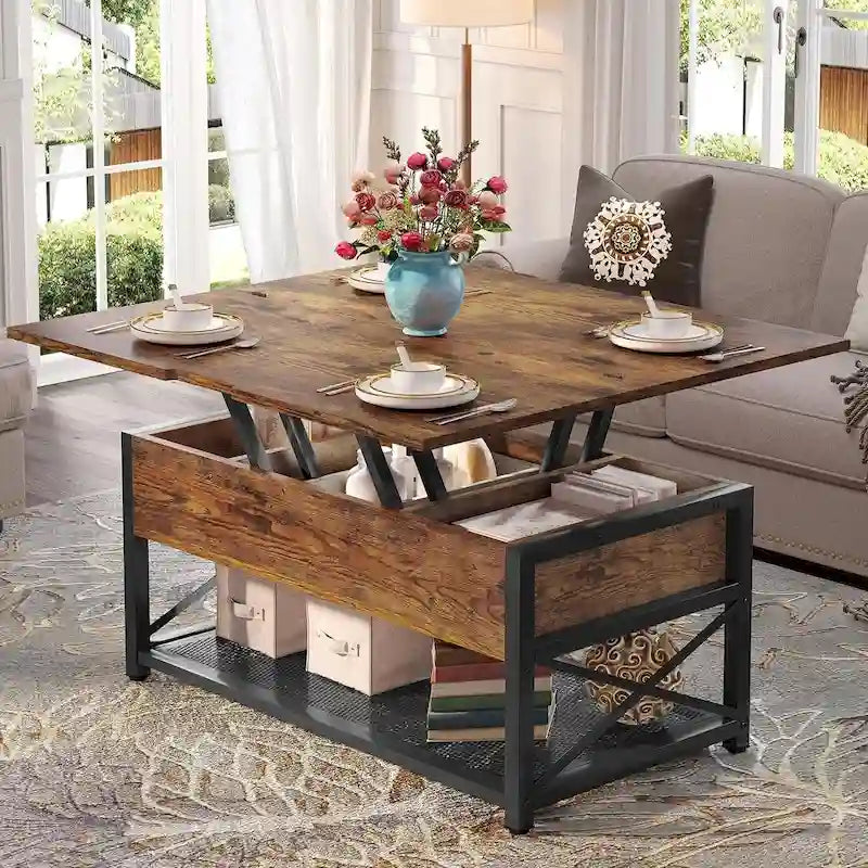 Lift Top Coffee Table Open Storage Shelf & Hidden Classified Storage-37