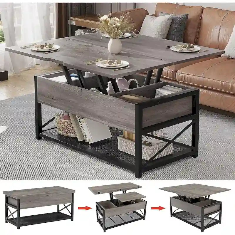 Lift Top Coffee Table Open Storage Shelf & Hidden Classified Storage-38