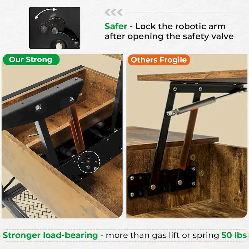 Lift Top Coffee Table Open Storage Shelf & Hidden Classified Storage-4