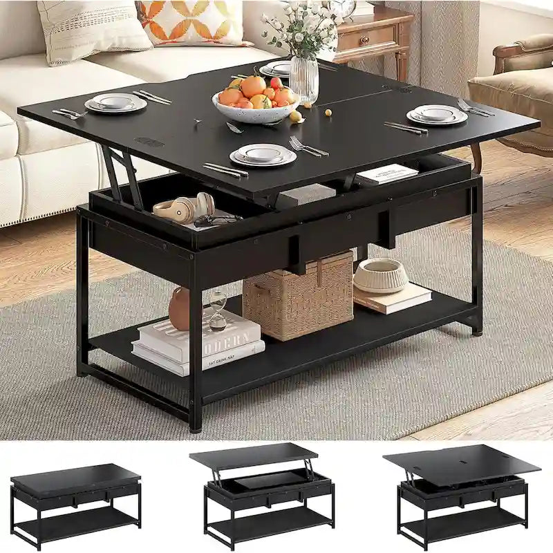 Lift Top Coffee Table Open Storage Shelf & Hidden Classified Storage-9