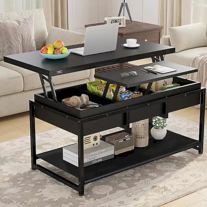 Lift Top Coffee Table Open Storage Shelf & Hidden Classified Storage-10