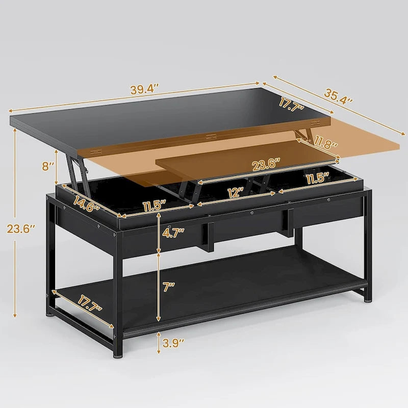 Lift Top Coffee Table Open Storage Shelf & Hidden Classified Storage-11