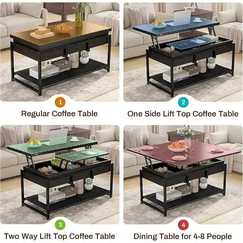 Lift Top Coffee Table Open Storage Shelf & Hidden Classified Storage-12