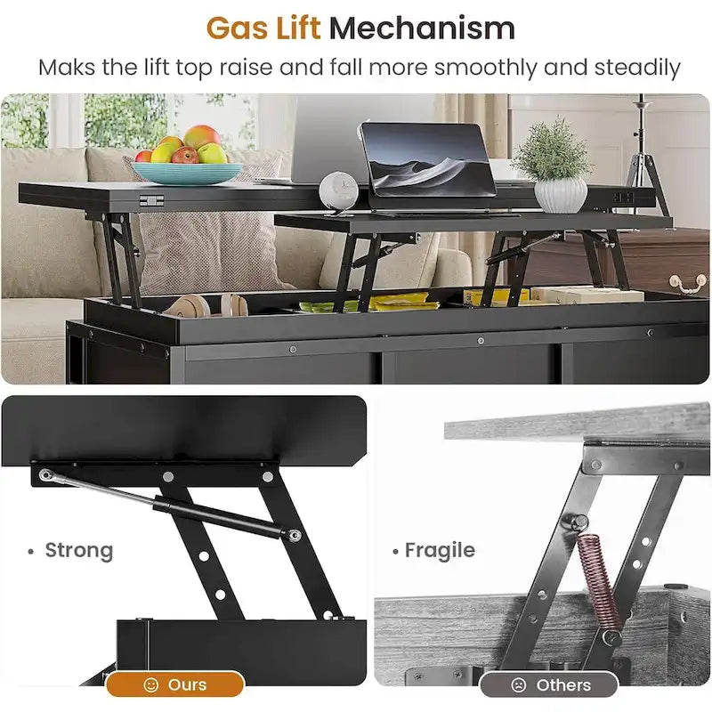 Lift Top Coffee Table Open Storage Shelf & Hidden Classified Storage-14