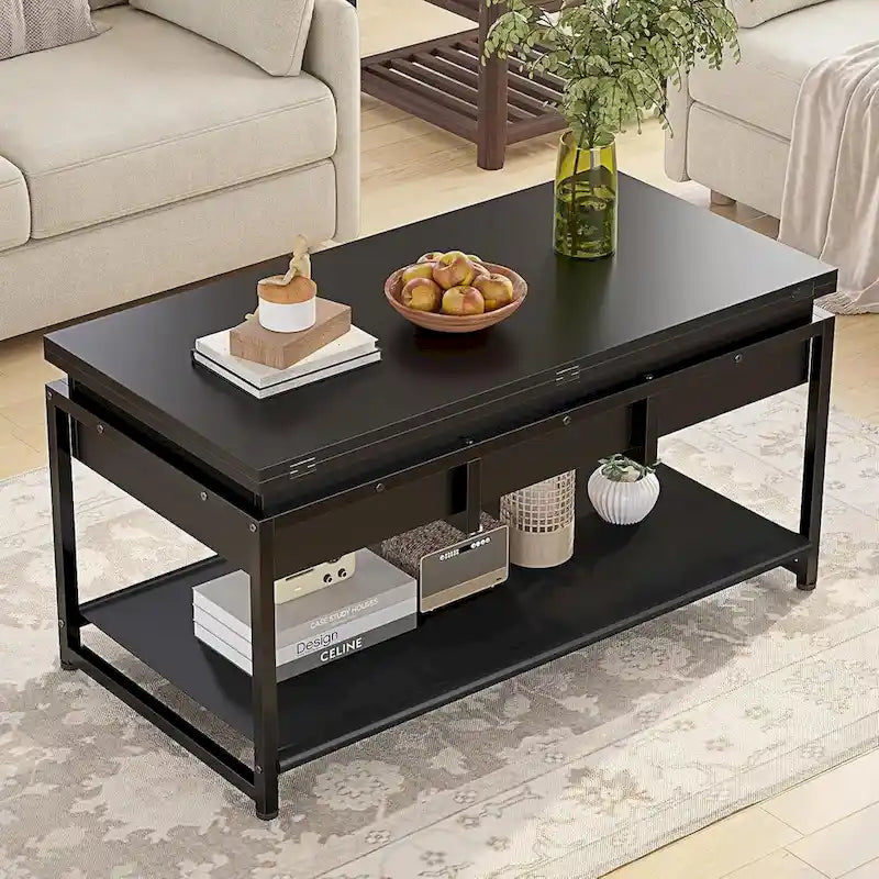 Lift Top Coffee Table Open Storage Shelf & Hidden Classified Storage-15