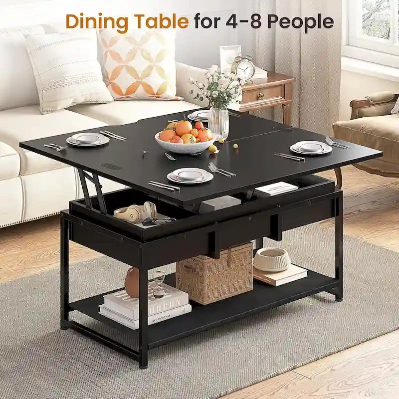 Lift Top Coffee Table Open Storage Shelf & Hidden Classified Storage-16