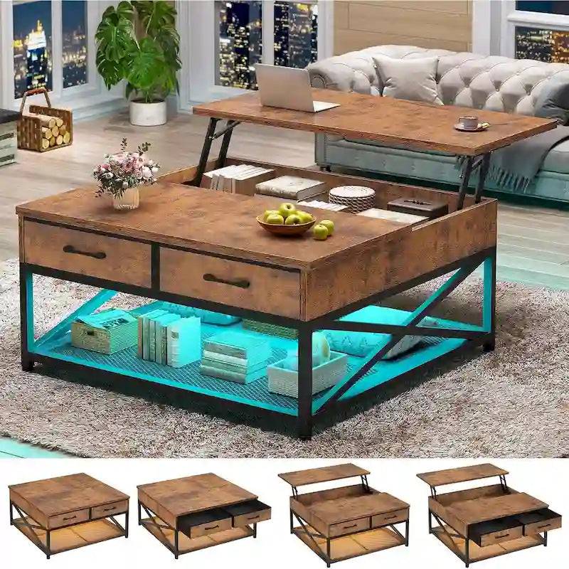 Lift Top Coffee Table Open Storage Shelf & Hidden Classified Storage-17