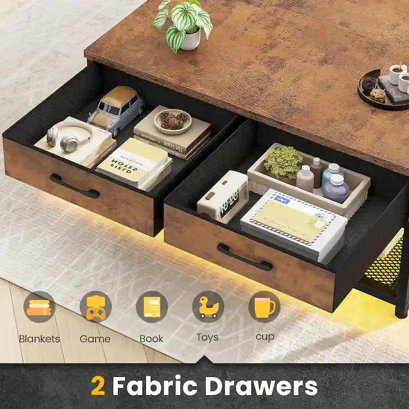 Lift Top Coffee Table Open Storage Shelf & Hidden Classified Storage-20
